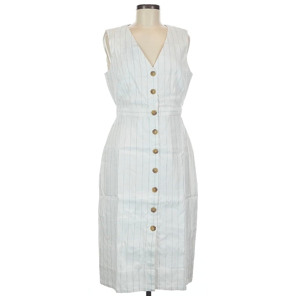 Sleeveless White Striped Dress